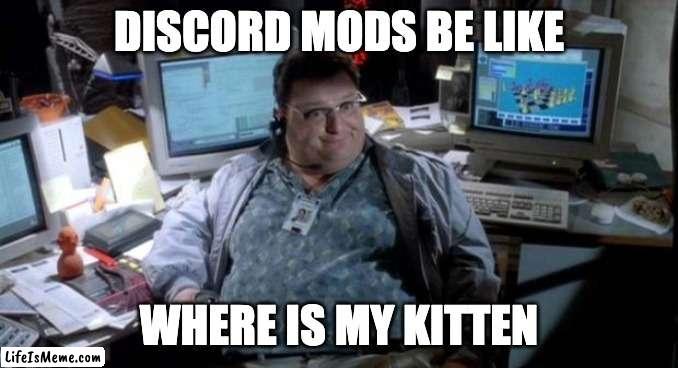 discord man | DISCORD MODS BE LIKE; WHERE IS MY KITTEN | image tagged in jurassic park,discord moderator,kitten | made w/ Lifeismeme meme maker