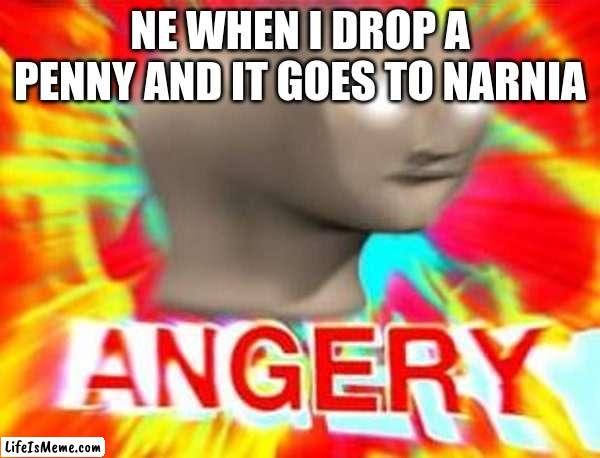 angery | NE WHEN I DROP A PENNY AND IT GOES TO NARNIA | image tagged in surreal angery | made w/ Lifeismeme meme maker