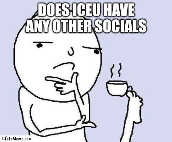 Does he | DOES ICEU HAVE ANY OTHER SOCIALS | image tagged in thinking meme | made w/ Lifeismeme meme maker