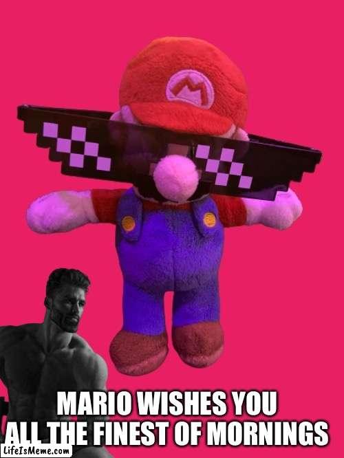 Have a good day at work or school or wut ever u do | MARIO WISHES YOU ALL THE FINEST OF MORNINGS | image tagged in mario,fresh memes,memes,fun,fun stream,have a nice day | made w/ Lifeismeme meme maker