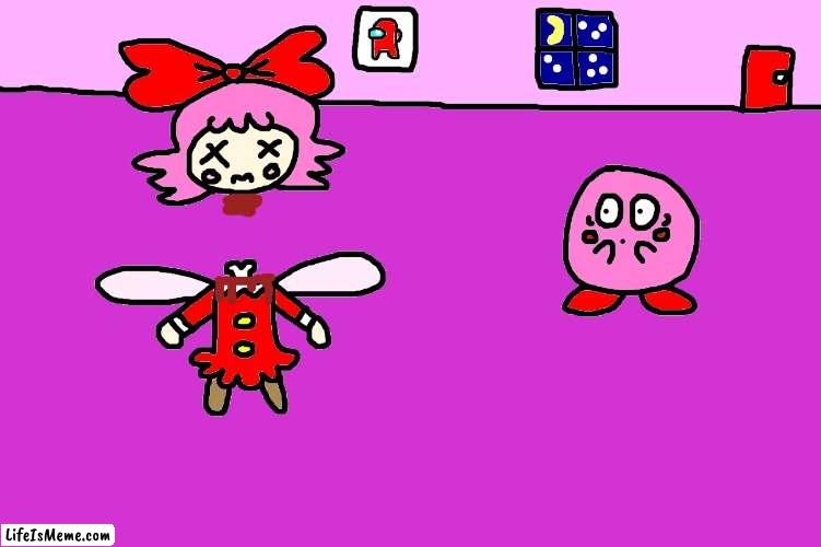 Kirby is shocked to see Ribbon being dead | image tagged in kirby,gore,blood,funny,fanart,artwork | made w/ Lifeismeme meme maker