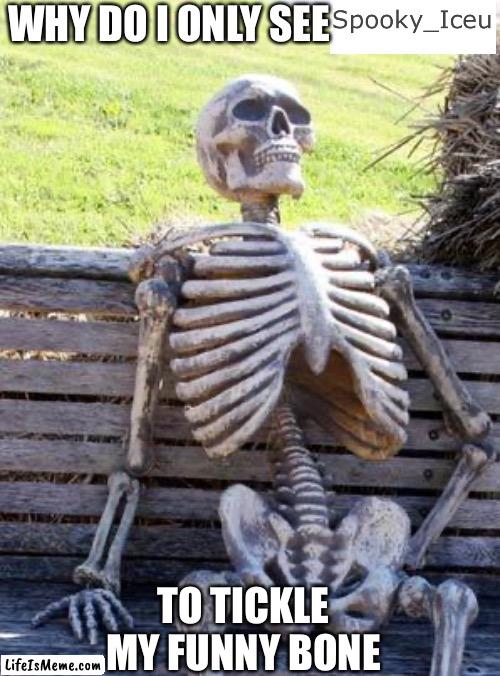 The entire fun page be like: | WHY DO I ONLY SEE; TO TICKLE MY FUNNY BONE | image tagged in memes,waiting skeleton,iceu,funny | made w/ Lifeismeme meme maker
