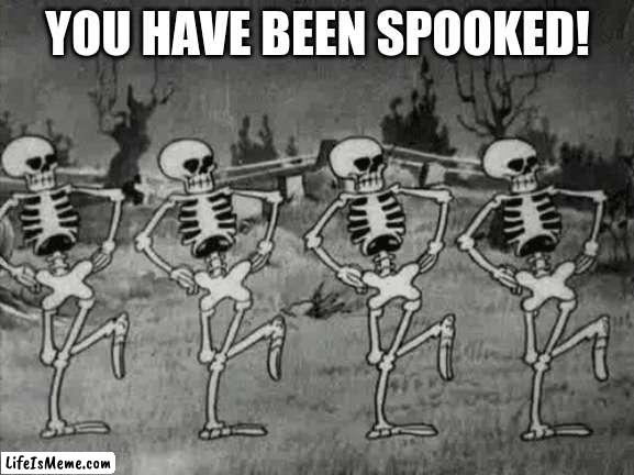 spooked! | YOU HAVE BEEN SPOOKED! | image tagged in spooky scary skeletons | made w/ Lifeismeme meme maker