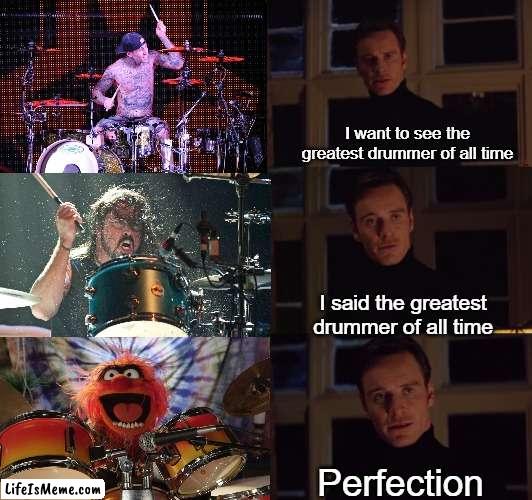 Animal is the greatest drummer of all time | I want to see the greatest drummer of all time; I said the greatest drummer of all time; Perfection | image tagged in perfection,drums,drummer,muppets,the muppets | made w/ Lifeismeme meme maker