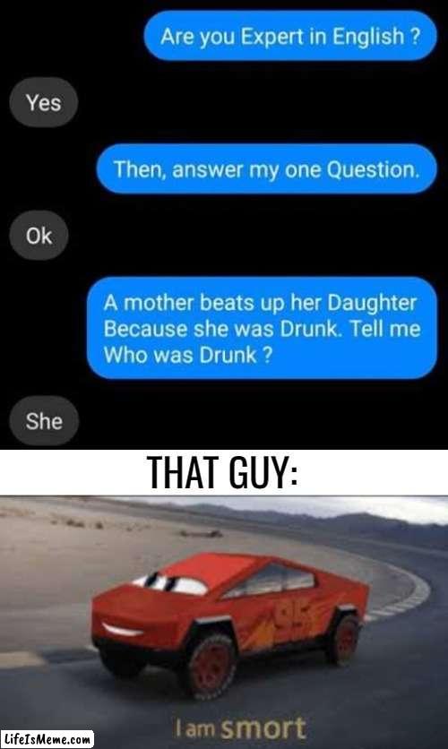 It is obvious that she did it | THAT GUY: | image tagged in i am smort,infinity iq mario,funny,memes,texts | made w/ Lifeismeme meme maker