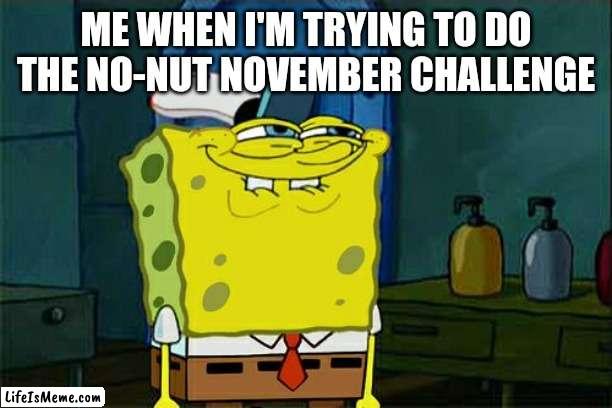 No-Nut November | ME WHEN I'M TRYING TO DO THE NO-NUT NOVEMBER CHALLENGE | image tagged in memes,don't you squidward,no nut november,spongebob | made w/ Lifeismeme meme maker