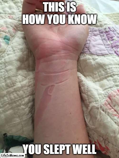 when you sleep well: | THIS IS HOW YOU KNOW; YOU SLEPT WELL | image tagged in sleep | made w/ Lifeismeme meme maker