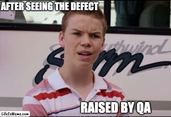 qa_attrocities | AFTER SEEING THE DEFECT; RAISED BY QA | image tagged in you guys are getting paid | made w/ Lifeismeme meme maker