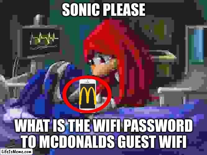 Tell Him.. | SONIC PLEASE; WHAT IS THE WIFI PASSWORD TO MCDONALDS GUEST WIFI | image tagged in sonic please,sonic,mcdonalds,macdonalds | made w/ Lifeismeme meme maker