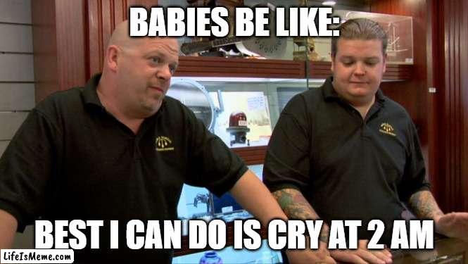 the most annoying thing known to existence xD | BABIES BE LIKE:; BEST I CAN DO IS CRY AT 2 AM | image tagged in pawn stars best i can do | made w/ Lifeismeme meme maker