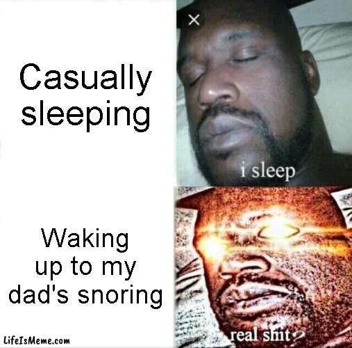 MAN HAS GOT PROBLEMS | Casually sleeping; Waking up to my dad's snoring | image tagged in memes,sleeping shaq,meme,funny memes,funny meme,funny | made w/ Lifeismeme meme maker