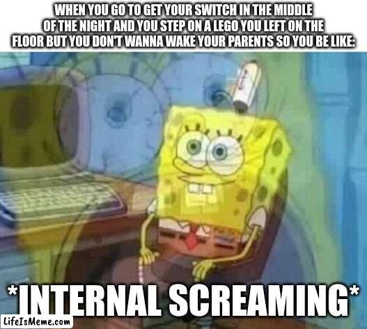 Internal screaming | WHEN YOU GO TO GET YOUR SWITCH IN THE MIDDLE OF THE NIGHT AND YOU STEP ON A LEGO YOU LEFT ON THE FLOOR BUT YOU DON'T WANNA WAKE YOUR PARENTS SO YOU BE LIKE:; *INTERNAL SCREAMING* | image tagged in internal screaming,stepping on a lego,nintendo switch | made w/ Lifeismeme meme maker