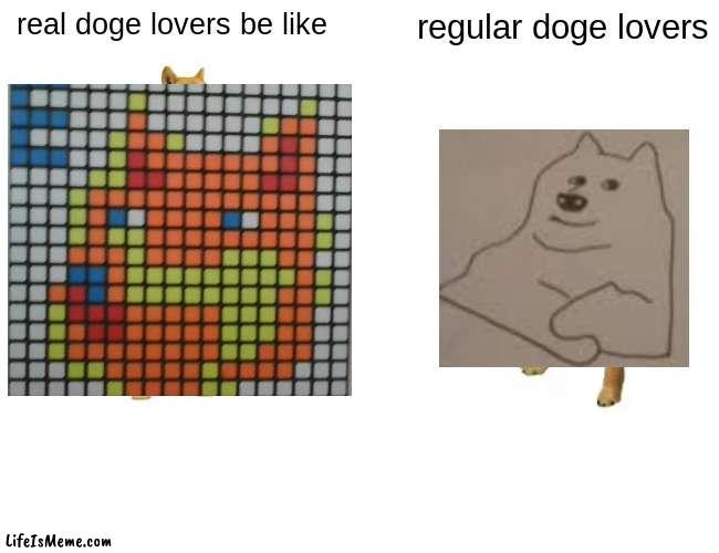 doge lovers be like | real doge lovers be like; regular doge lovers | image tagged in memes,buff doge vs cheems | made w/ Lifeismeme meme maker