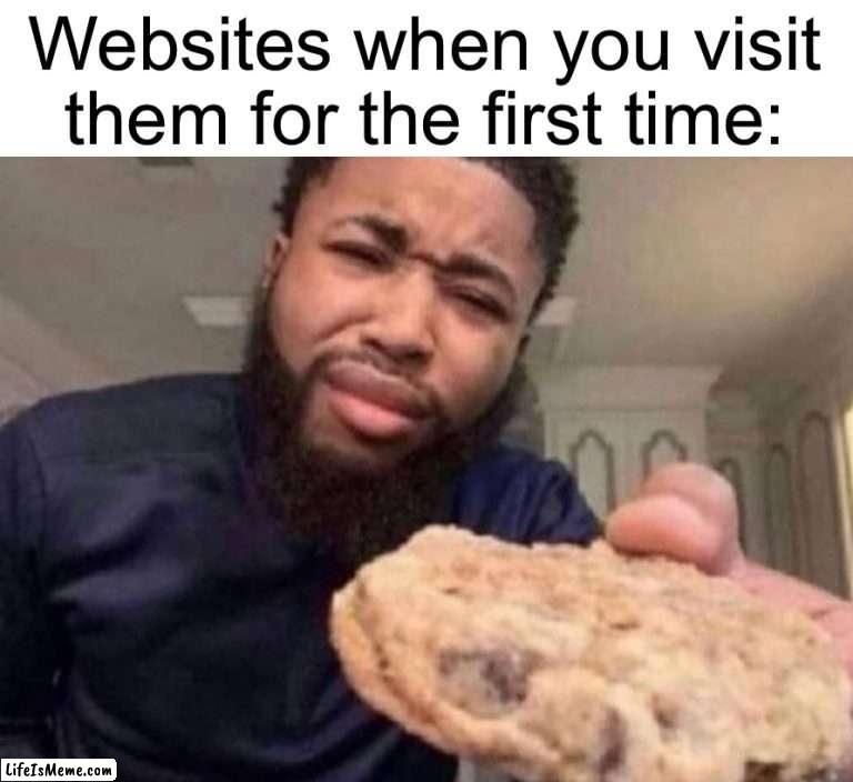 C o o k i e s | Websites when you visit them for the first time: | image tagged in memes,funny,relatable memes,cookie,true story,hell yes | made w/ Lifeismeme meme maker