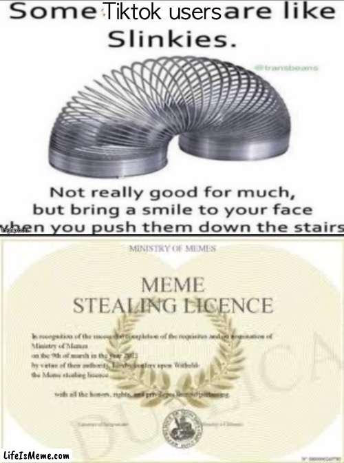 I stole this from someone but I have the license | image tagged in meme stealing license,tiktok sucks,slinky | made w/ Lifeismeme meme maker