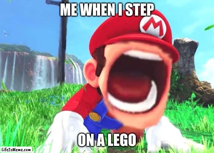 Me when I step on a Lego | ME WHEN I STEP; ON A LEGO | image tagged in mario screaming | made w/ Lifeismeme meme maker