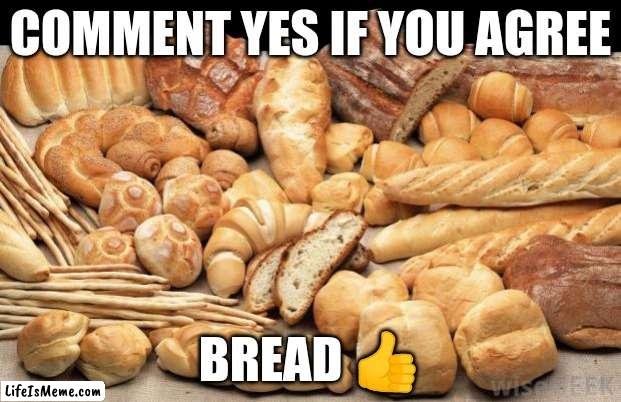 im not trying to beg for upvotes or anything those kinds of people r bad | COMMENT YES IF YOU AGREE; BREAD 👍 | image tagged in bread | made w/ Lifeismeme meme maker