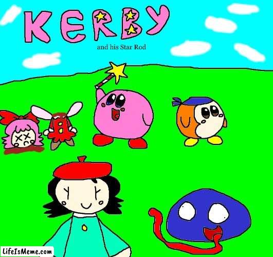 Kirby and his Star Rod | image tagged in kirby,fanart,cute,drawing,artwork,parody | made w/ Lifeismeme meme maker