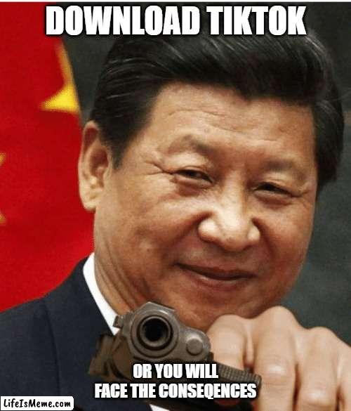 Xi Jinping | DOWNLOAD TIKTOK; OR YOU WILL FACE THE CONSEQENCES | image tagged in xi jinping,tiktok sucks | made w/ Lifeismeme meme maker