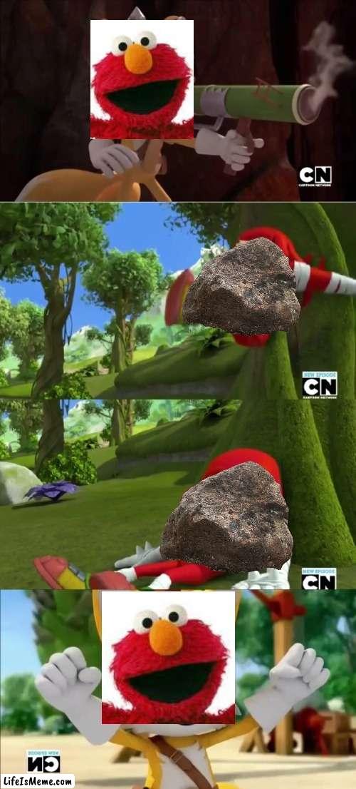 Elmo vs rockco in a nutshell | image tagged in tails killed knuckles,nutshell,elmo,rock,sesame street,sonic the hedgehog | made w/ Lifeismeme meme maker