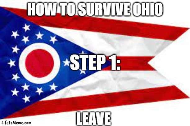 oh hi oh... you'll get it... | HOW TO SURVIVE OHIO; STEP 1:; LEAVE | image tagged in memes,funny,ohio | made w/ Lifeismeme meme maker