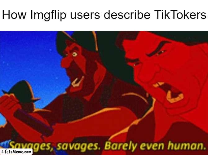 SAVAGES! | How Lifeismeme users describe TikTokers | image tagged in savages,memes | made w/ Lifeismeme meme maker