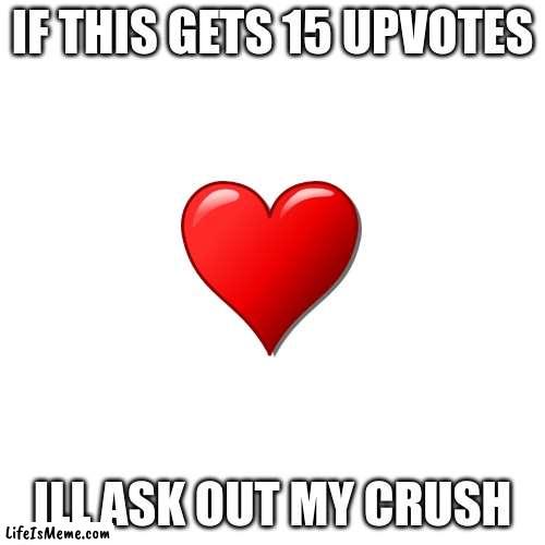 will it happen? | IF THIS GETS 15 UPVOTES; ILL ASK OUT MY CRUSH | image tagged in memes,blank transparent square,crush | made w/ Lifeismeme meme maker
