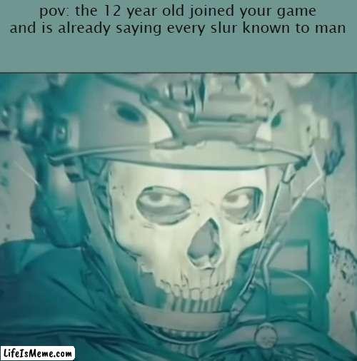 death stare | pov: the 12 year old joined your game and is already saying every slur known to man | image tagged in ghost,call of duty,modern warfare | made w/ Lifeismeme meme maker