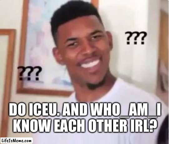 I don’t need sleep I need answers | DO ICEU. AND WHO_AM_I KNOW EACH OTHER IRL? | image tagged in nick young,iceu,who_am_i | made w/ Lifeismeme meme maker