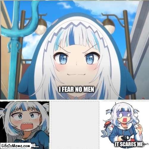 Gura fears no men template | image tagged in shark,sus,amogus | made w/ Lifeismeme meme maker