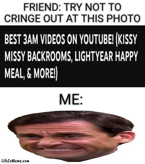 No disrespect to anyone on earth | FRIEND: TRY NOT TO CRINGE OUT AT THIS PHOTO; ME: | image tagged in blank white template | made w/ Lifeismeme meme maker