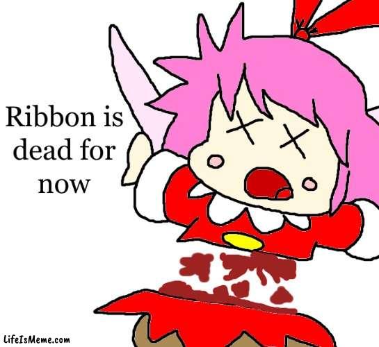 Ribbon dies (I drew this) | image tagged in kirby,ribbon,gore,blood,funny,cute | made w/ Lifeismeme meme maker