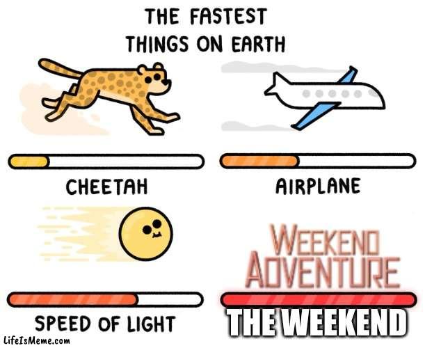 Fastest thing on earth | THE WEEKEND | image tagged in fastest thing on earth,weekend | made w/ Lifeismeme meme maker