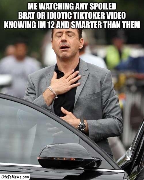 Phew | ME WATCHING ANY SPOILED BRAT OR IDIOTIC TIKTOKER VIDEO KNOWING IM 12 AND SMARTER THAN THEM | image tagged in relief | made w/ Lifeismeme meme maker