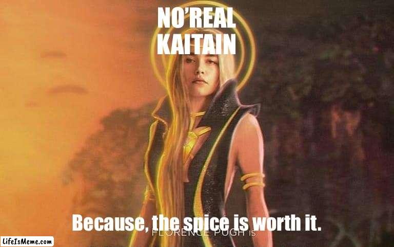 Irulan worth it | NO’REAL
KAITAIN; Because, the spice is worth it. | image tagged in dune,princess | made w/ Lifeismeme meme maker