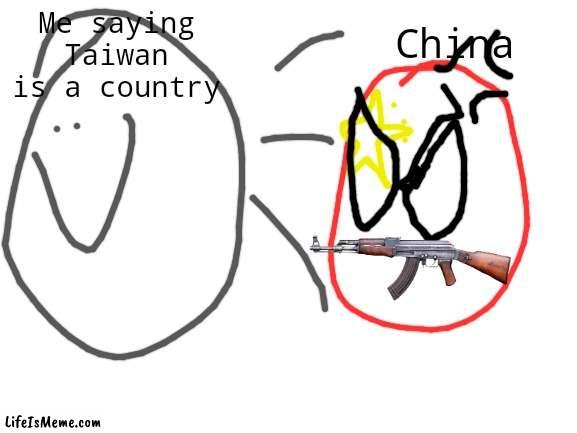 Either that or my existence would get censored. | China; Me saying Taiwan is a country | image tagged in blank white template | made w/ Lifeismeme meme maker