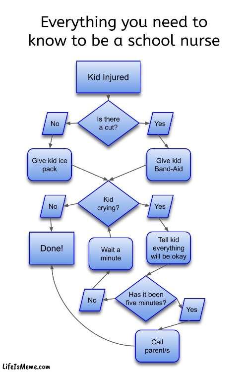 School Nurse Flowchart | image tagged in flowchart,school nurse,school,nurse | made w/ Lifeismeme meme maker