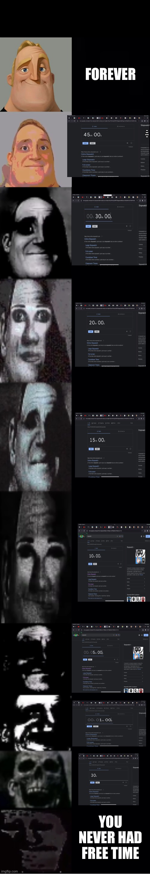 Mr incredible becoming uncanny (freetime) | YOU NEVER HAD FREE TIME; FOREVER; YOU NEVER HAD FREE TIME | image tagged in mr incredible becoming uncanny | made w/ Lifeismeme meme maker