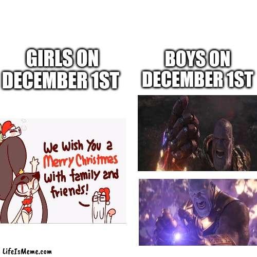 I salute all the winners of NNN | BOYS ON DECEMBER 1ST; GIRLS ON DECEMBER 1ST | image tagged in december,memes,funny,low effort,nnn,christmas | made w/ Lifeismeme meme maker