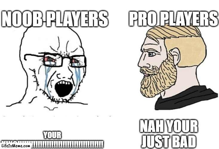 king | PRO PLAYERS; NOOB PLAYERS; NAH YOUR JUST BAD; YOUR KING!!!!!!!!!!!!!!!!!!!!!!!!!!!!!!!!!!!!!! | image tagged in soyboy vs yes chad,distracted boyfriend | made w/ Lifeismeme meme maker