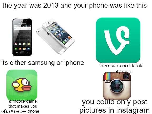 good days | the year was 2013 and your phone was like this; its either samsung or iphone; there was no tik tok 
only vine; you could only post pictures in instagram; a mobile game
that makes you
break your phone | image tagged in blank white template | made w/ Lifeismeme meme maker