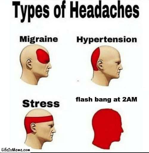 owie | flash bang at 2AM | image tagged in types of headaches meme | made w/ Lifeismeme meme maker