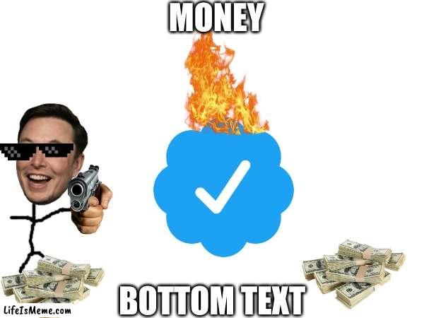 how to get verified on twitter | MONEY; BOTTOM TEXT | image tagged in why are you reading this,elon musk blank tweet | made w/ Lifeismeme meme maker