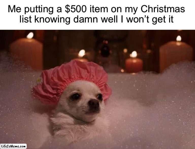 I just jot ideas down randomly sometimes | Me putting a $500 item on my Christmas list knowing damn well I won’t get it | image tagged in memes,funny,true story,christmas,relatable memes,christmas gifts | made w/ Lifeismeme meme maker