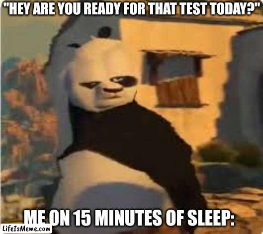 HeCk YeAh! | "HEY ARE YOU READY FOR THAT TEST TODAY?"; ME ON 15 MINUTES OF SLEEP: | image tagged in kung fu panda | made w/ Lifeismeme meme maker