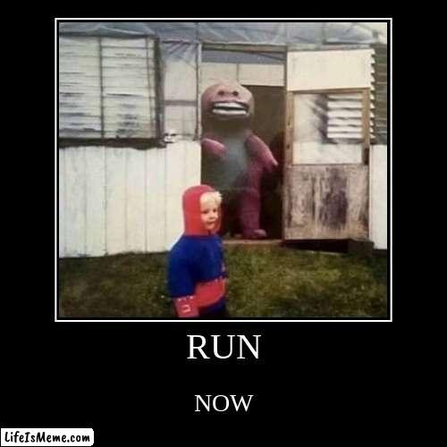 Demented Barney | image tagged in funny,demotivationals | made w/ Lifeismeme demotivational maker