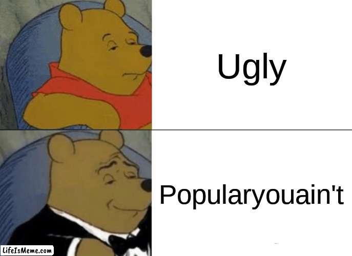 how it works in my school | Ugly; Popularyouain't | image tagged in memes,tuxedo winnie the pooh,ugly | made w/ Lifeismeme meme maker