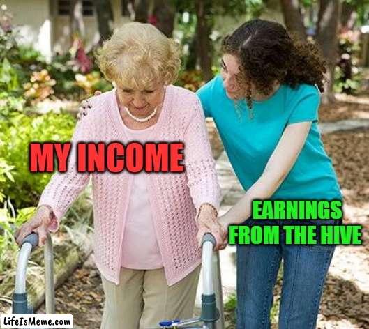my income and hive | MY INCOME; EARNINGS FROM THE HIVE | image tagged in cryptocurrency,hive,meme,funny,fun,income inequality | made w/ Lifeismeme meme maker
