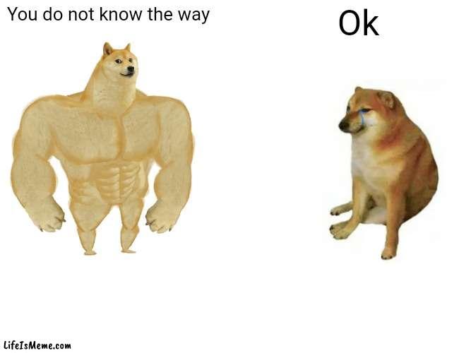 The easy way | You do not know the way; Ok | image tagged in memes,buff doge vs cheems | made w/ Lifeismeme meme maker