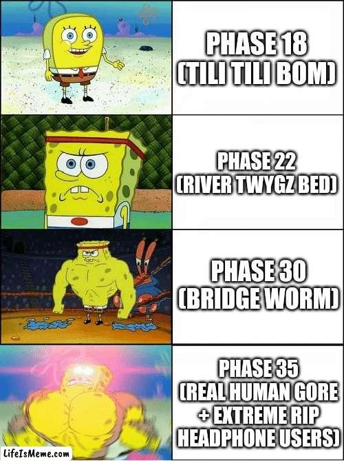The TRUE Scariest Phase of Mr Incredible Becoming Uncanny! | PHASE 18 (TILI TILI BOM); PHASE 22 (RIVER TWYGZ BED); PHASE 30 (BRIDGE WORM); PHASE 35 (REAL HUMAN GORE + EXTREME RIP HEADPHONE USERS) | image tagged in sponge finna commit muder,mr incredible becoming uncanny | made w/ Lifeismeme meme maker